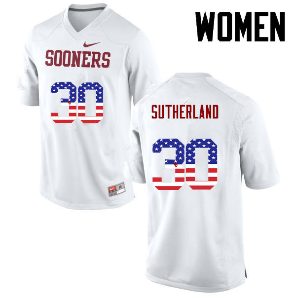 Women Oklahoma Sooners #30 Calum Sutherland College Football USA Flag Fashion Jerseys-White